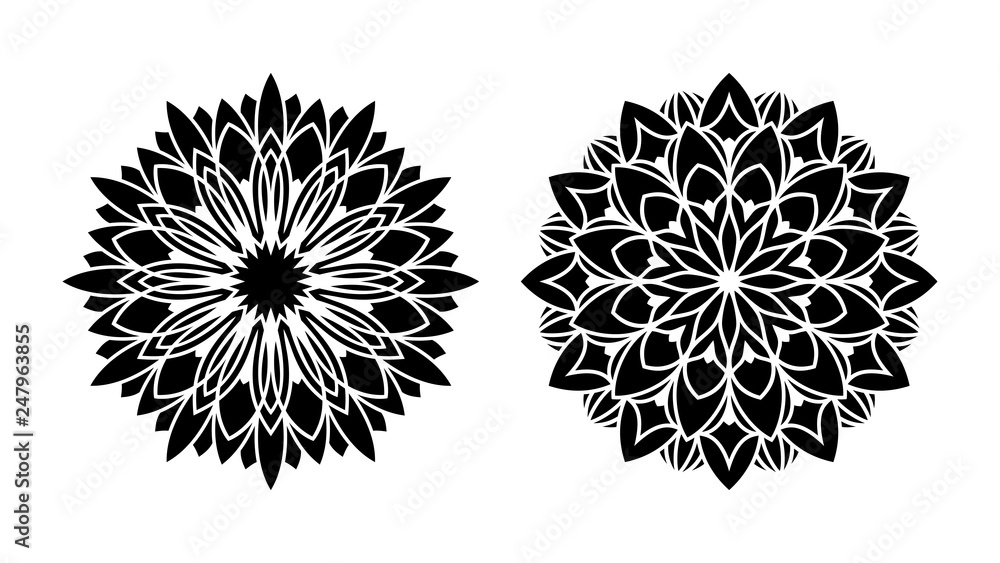Obraz premium Tattoo mandala. Set of two vector flowers. Tribal floral patterns.