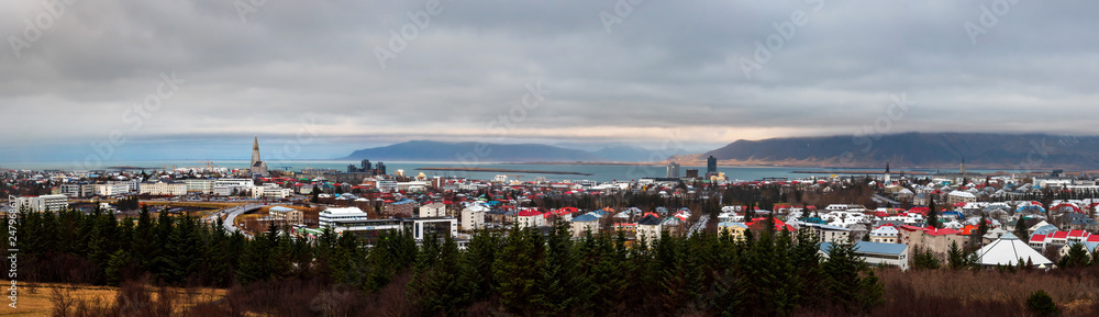 Complete panoramic view of Reykjavik Icelandic capital