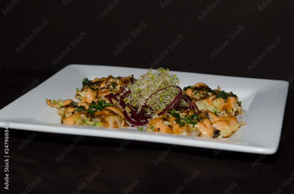 Japanese pan fry in black background. Japanese pan fry in black background.