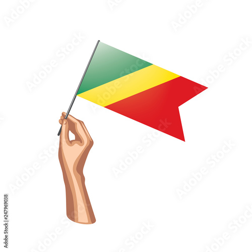 Congo flag and hand on white background. Vector illustration