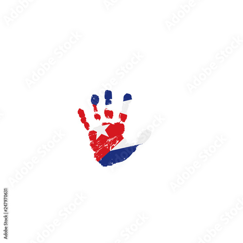 Cuba flag and hand on white background. Vector illustration