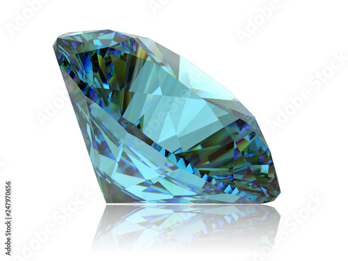 Big blue zircon isolated on white background, side view