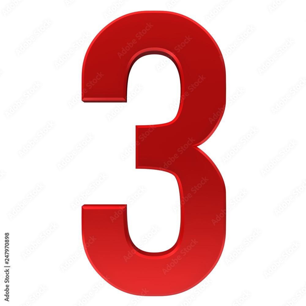 number 3 red sign 3d rendering number 3 red sign 3d rendering