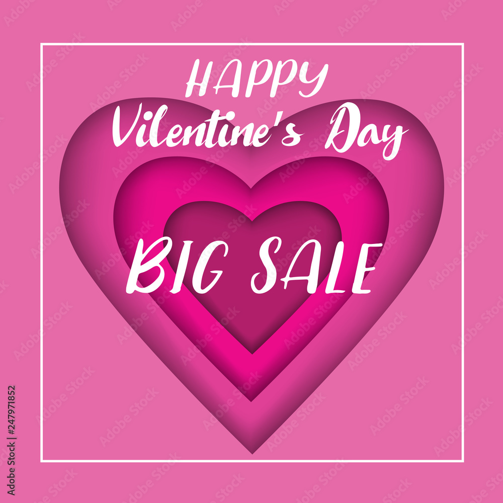 Poster template big sale with text and paper cut heart shape. Colorful vector illustration. Poster template big sale with text and paper cut heart shape. Colorful vector illustration.