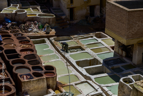 Morocco, Africa, Fez, Leather dyehouses of the city of Fez. photo