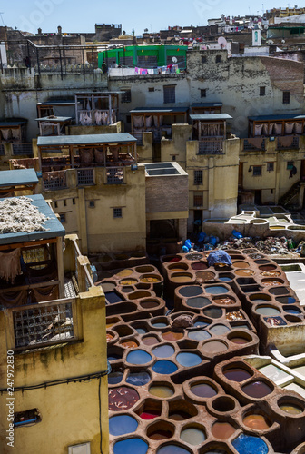 Morocco, Africa, Fez, Leather dyehouses of the city of Fez.