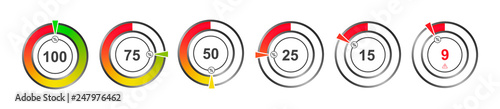 Set of color indicators of percentage charts. Vector Illustration