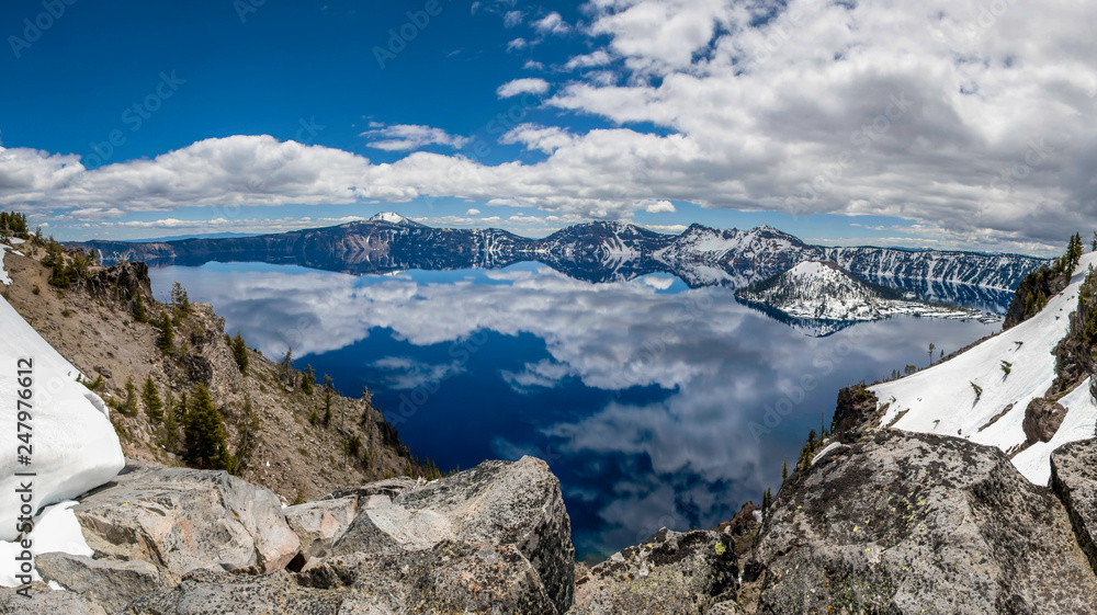 Crater Lake reflection with clouds