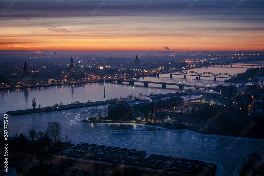 Fototapeta premium Early dawn from the highest point in Riga.