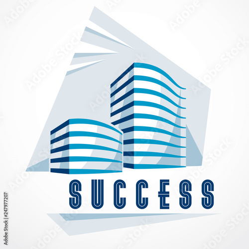 Business building, modern architecture vector illustration. Real estate realty office center design. 3D futuristic facade in big city. Can be used as a logo or icon.