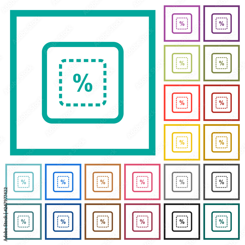 Scale object by percent flat color icons with quadrant frames Scale object by percent flat color icons with quadrant frames