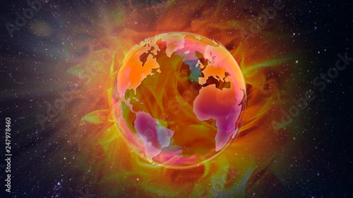 World map in a Earth Globe as climate change and global warming and temperature raising. Empty copy space for Editor's text.