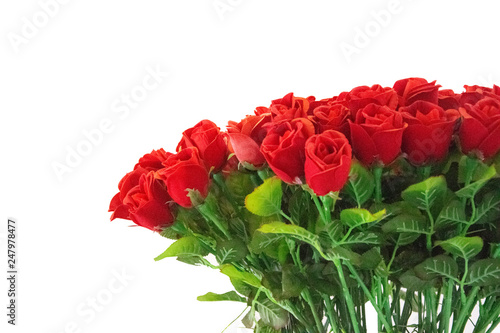 Red rose flowers decorate in room .