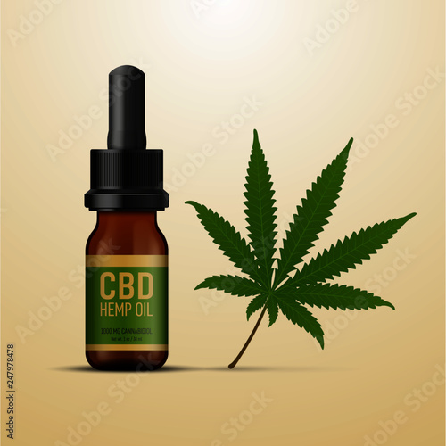 Hemp or CBD oil with cannabis leave