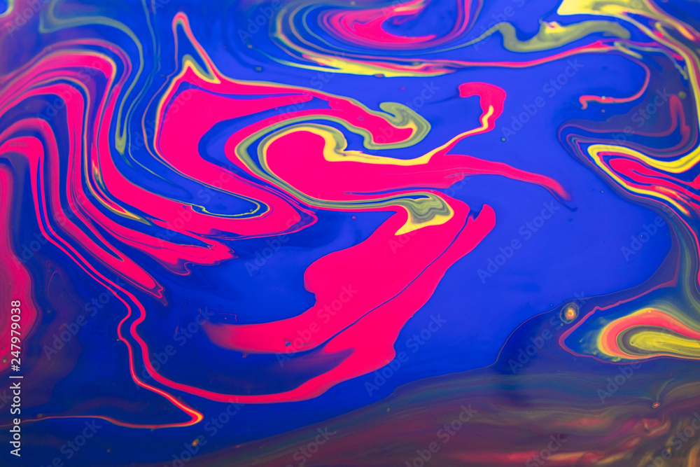 Abstract painting background in vivid colors. Marbleized bright effect with fluid painting, background for wallpapers, poster, postcard. Swirls and lines with yellow, blue, magenta white. Pop colors Abstract painting background in vivid colors. Marbleized bright effect with fluid painting, background for wallpapers, poster, postcard. Swirls and lines with yellow, blue, magenta white. Pop colors