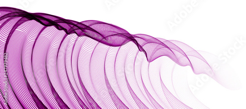 Flowing particles wave, transparent tulle textile on wind, dynamic motion curve lines. 3d vector illustration. Beautiful calming wave shaped array of blended points.