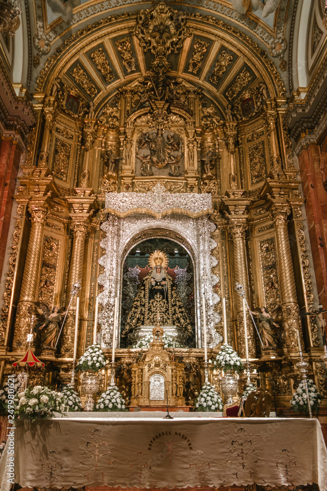 SEVILLA, SPAIN. NOVEMBER, 26 - 2018: Altar of Basilica de la Macarena in Seville, Andalusia.