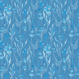 Vector Incredibly bright seamless pattern with fantastic exotic tropic flowers. Illustration for wrapping paper, desktop background, textile, fabric. Blue