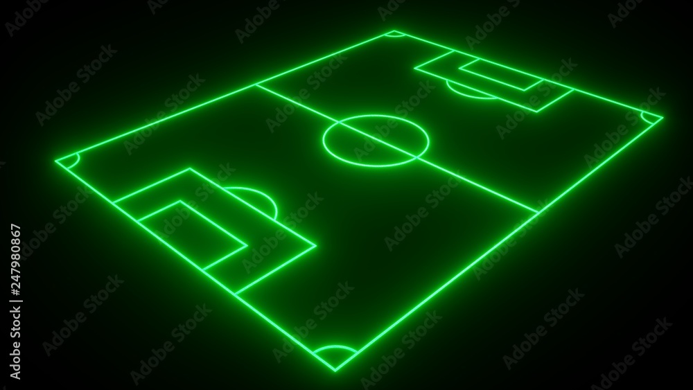 Soccer Field With Green Neon Lights 3D Illustration Stock