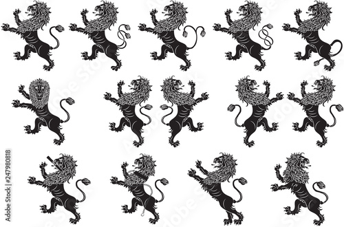 Set of heraldic lions. Vector illustration