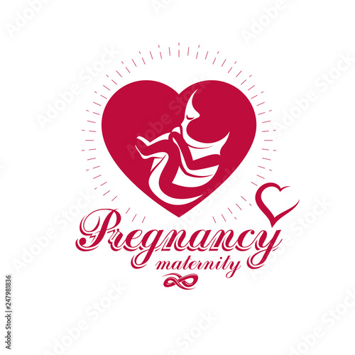 Human fetus hand-drawn vector emblem isolated on white. New life conceptual symbol. Pregnancy support and mother care abstract icon