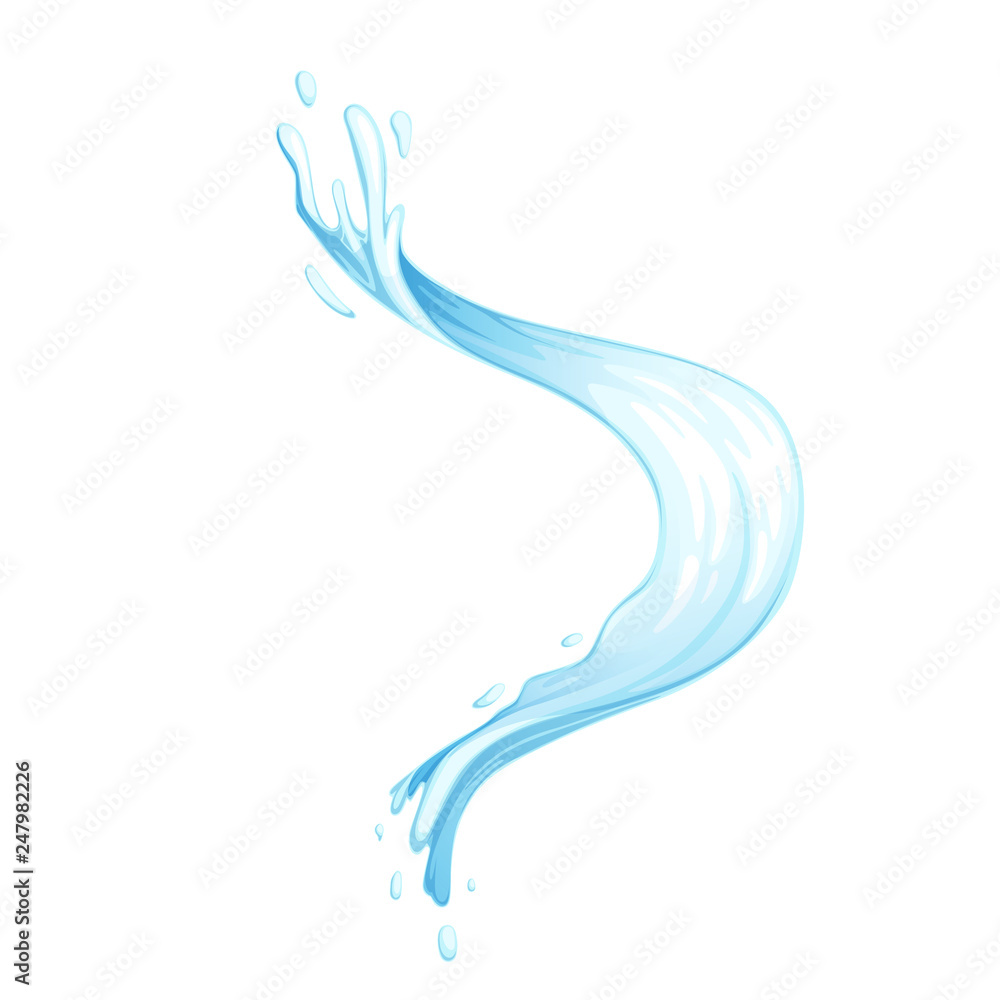 Water splashes, bursts, whirls, waves. Isolated on white background. Vector illustration