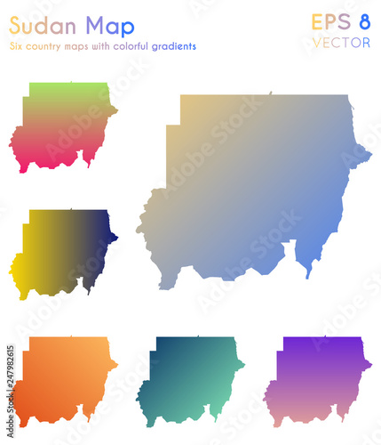 Map of Sudan with beautiful gradients. Alluring set of Sudan maps. Unusual vector illustration.