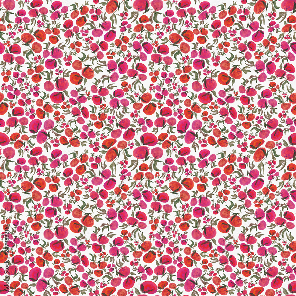 Seamless watercolor pattern with tangerines for fabrics, textiles, wallpaper and women's clothing. Hand painted.
