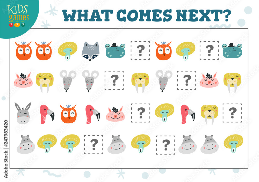 What comes next kids educational activity vector illustration