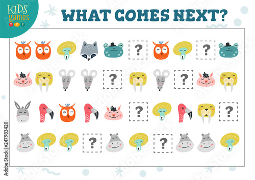 What comes next kids educational activity vector illustration