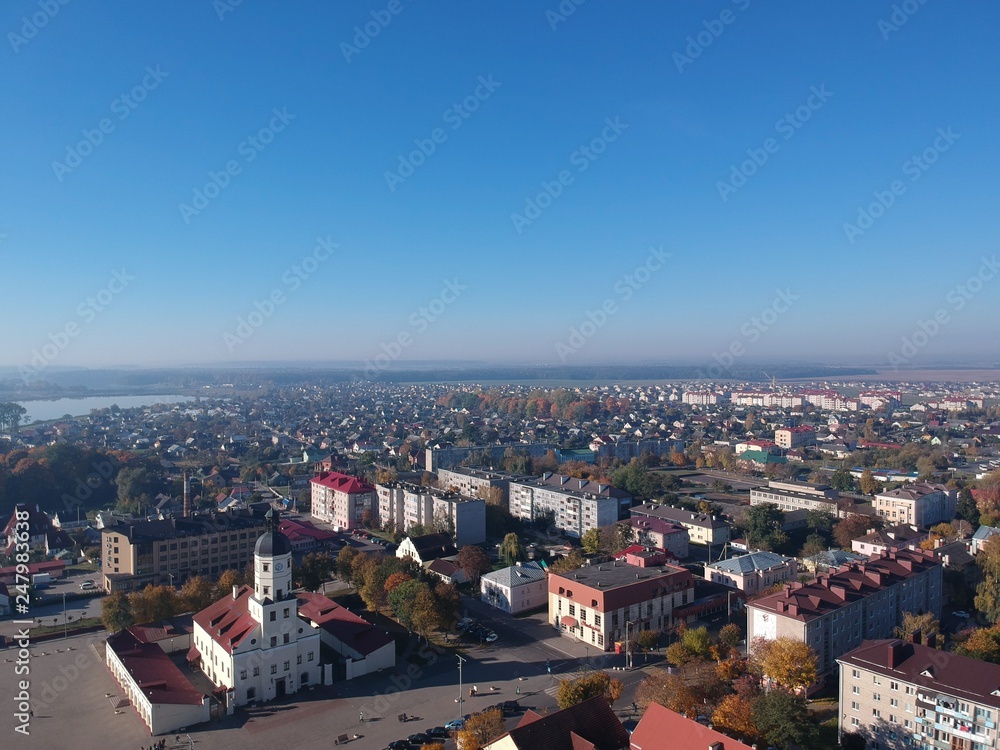 Aerial view of Town Hall in Nesvizh, Minsk Region, Belarus