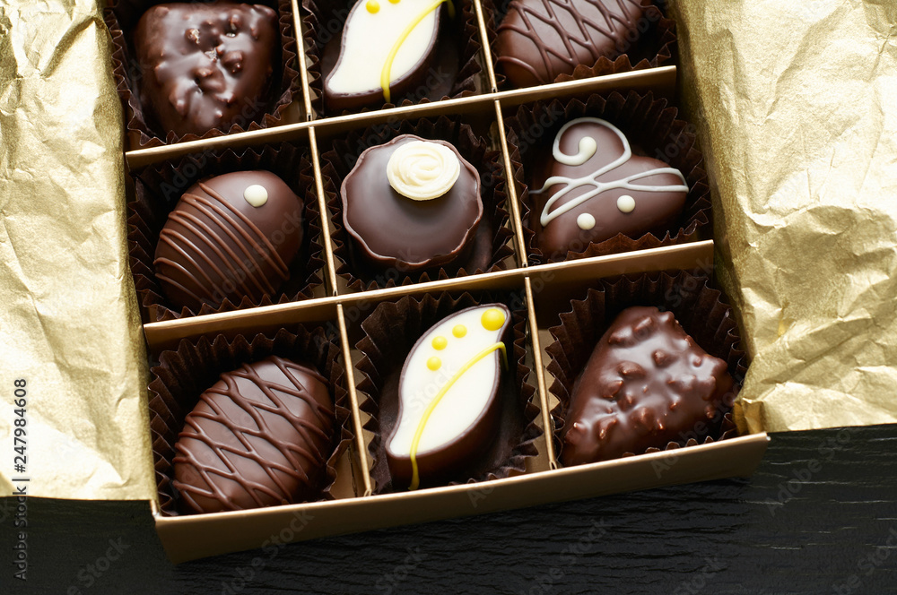 Artisan handcrafted chocolate bonbons packaged in a gift box