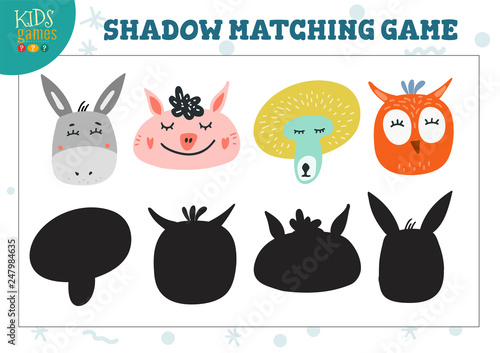 Set for find the correct shadow educational preschool kids game