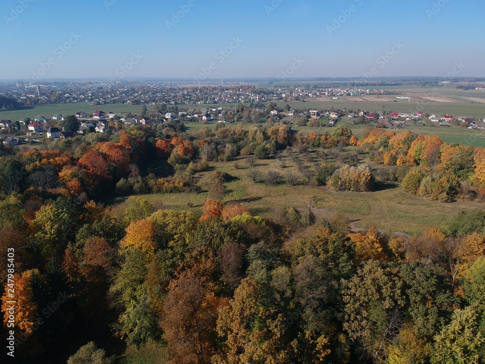 Aerial photo of Belarus countriside in autumn. 