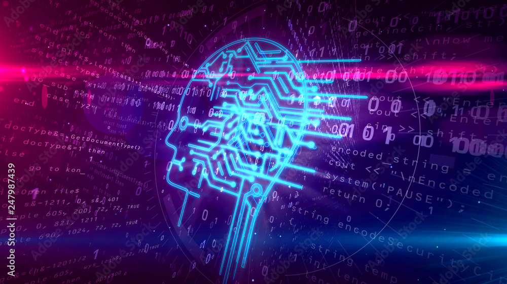 Fototapeta premium Artificial intelligence with cyber head symbol