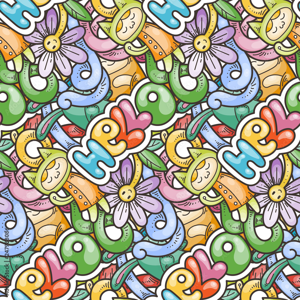 Fototapeta premium Seamless vector pattern with cute cartoon monsters and beasts. Nice for packaging, wrapping paper, coloring pages, wallpaper, fabric, fashion, home decor, prints etc