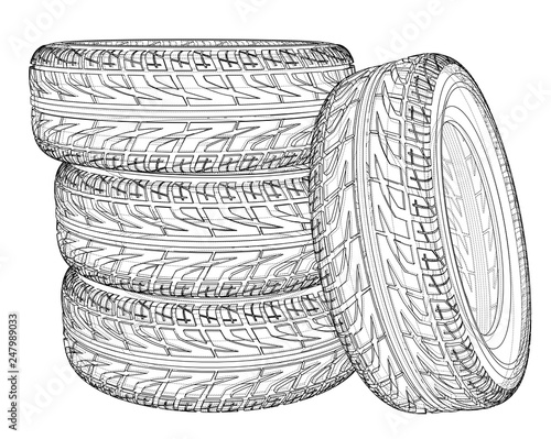 Car tires concept. Vector rendering of 3d