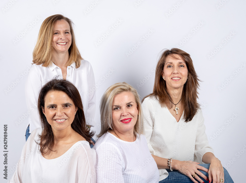 Fun of four friends in a photographic studio Fun of four friends in a photographic studio