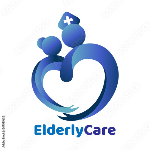 Elderly healthcare heart shaped logo. Nursing home sign.