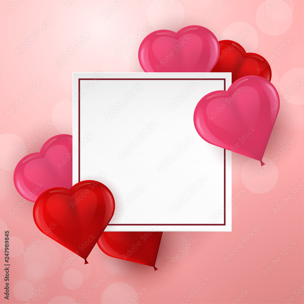 Happy Valentine's Day card with 3d balloons heart and empty space for your text. Wallpaper, flyers, invitation, posters, brochure, banners, discount, shop, market, special offer. 