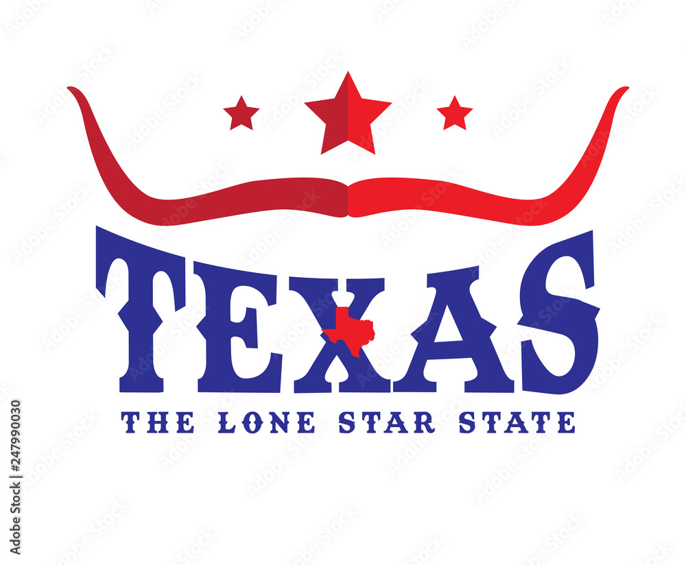 Texas Logo design concept with Star, Longhorn sign and small map