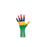 Mauritius flag and hand on white background. Vector illustration
