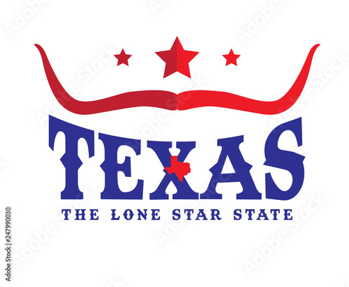 Texas Logo design concept with Star, Longhorn sign and small map, Vector EPS 10.