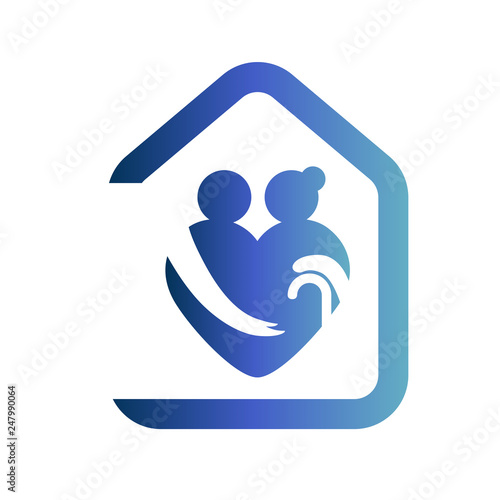 Elderly healthcare heart shaped logo. Nursing home sign.