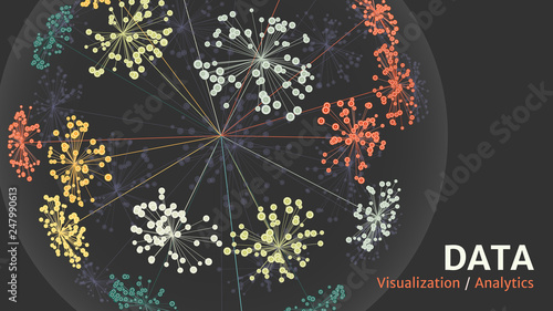 Big data complexity visual representation. Cluster analysis visualization. Advanced analytics. Graphic abstract background.
