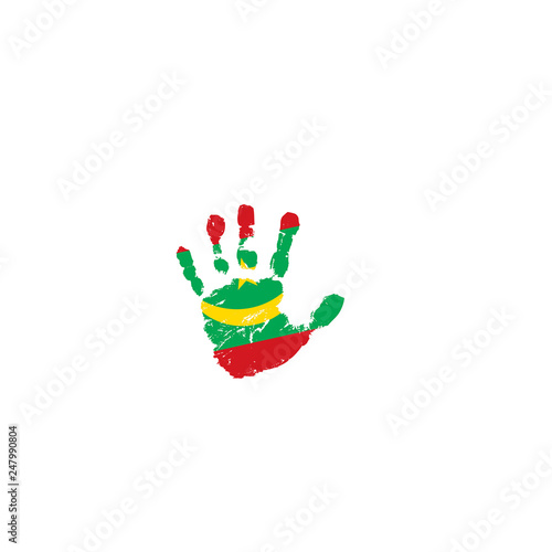 Mauritania flag and hand on white background. Vector illustration