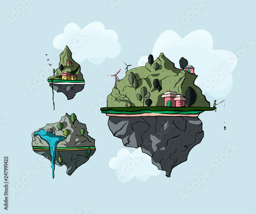 Floating island, 3d, vector.