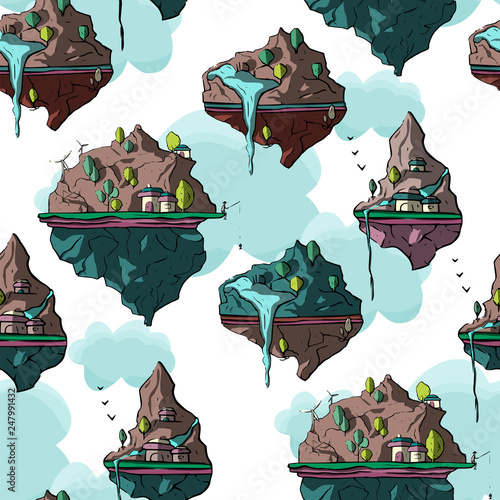 Floating island, 3d, vector.