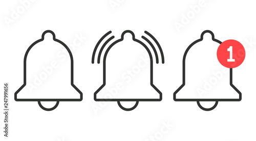 Notification icon. Vector bell icons in line art style