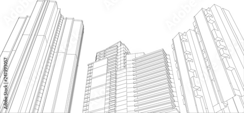 Abstract 3D render of building - Vector
